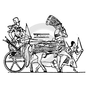Vintage engraving of an egyptian war chariot
