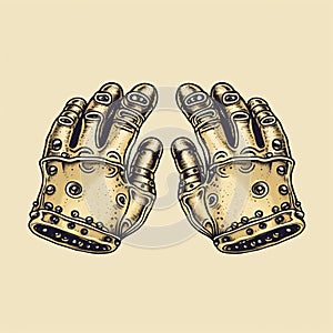 Vintage Engraving Leather Gloves With Steampunk Icon