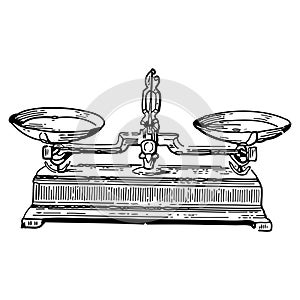 Vintage engraving of a mechanical weighing scale