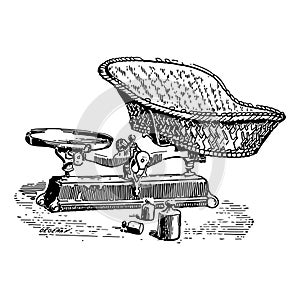 Vintage engraving of a mechanical weighing scale