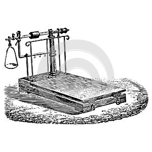 Vintage engraving of a mechanical weighing scale photo