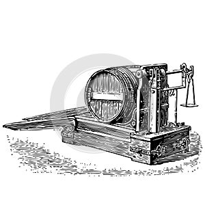 Vintage engraving of a mechanical weighing scale photo