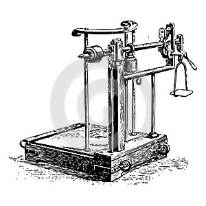 Vintage engraving of a mechanical weighing scale photo