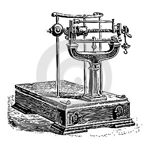 Vintage engraving of a mechanical weighing scale photo