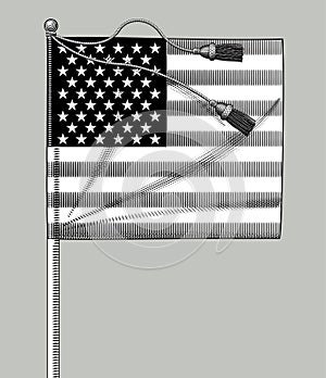 Vintage engraving stylized drawing of USA flag