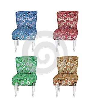 Vintage fabric chair isolated on white.