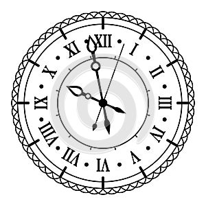 Vintage face clock with roman numerals ornate antic design line vector illustration