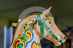 Vintage fairground carousel horse head close-up photo