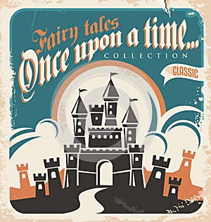 Vintage fairy tales book cover with image of castle