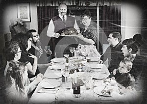 Vintage Family Gathering For Holiday Turkey Dinner