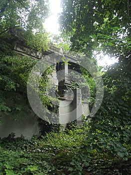 Vintage family tombstone in Budapest cemetery , Hungary