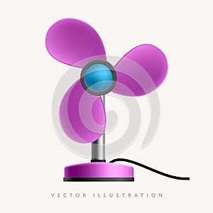 Vintage fan mockup. Pink electric front view object. Circle symbol blower ceiling graphic element ventilation blade icon