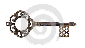 Vintage fancy brass key isolated