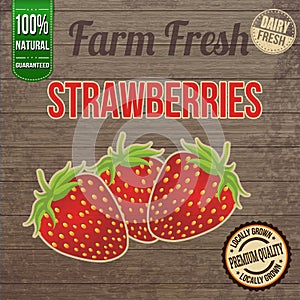 Vintage farm fresh strawberries poster