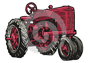 Vintage farm tractor - hand drawn illustration