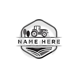 Vintage farm tractor logo icon design vector agriculture farmer logo template