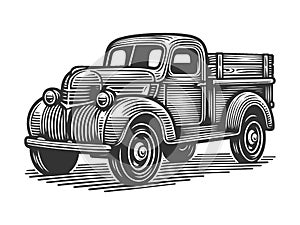 Vintage Farm Truck engraving vector illustration