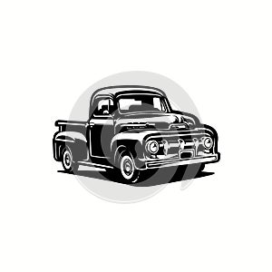 Vintage farm truck vector isolated. Monochrome silhouette vector