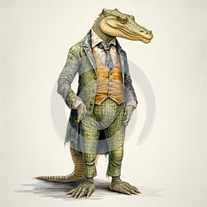 Vintage Fashion Illustration Of Alligator Dressed Man