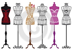 Vintage fashion mannequins, vector set