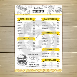 Vintage fast food menu design.