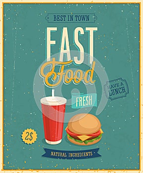 Vintage Fast Food Poster. Vector illustration.