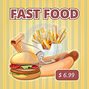 Vintage fast food vector menu poster