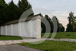 Vintage fence Tsar`s court in Moscow`s Kolomenskoye Museum estate