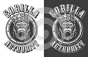 Vintage ferocious gorilla king round emblem