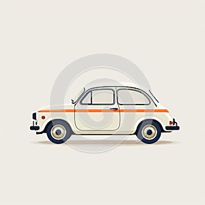 Vintage Fiat Auto Retro Car Illustration In Dark White And Light Orange