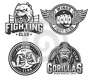 Vintage fight club monochrome logotypes