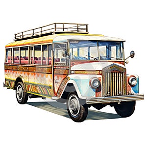 vintage filipino jeepney, photo realistic, simple design, front facing, clip art, white background, Generative AI