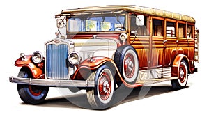 vintage filipino jeepney, photo realistic, simple design, front facing, clip art, white background, Generative AI