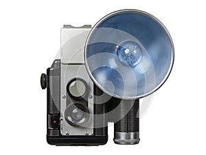 Vintage film camera over white background