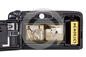 Vintage Film Camera With Roll of Film Inside, Photos On Film