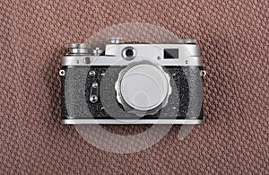 vintage film camera top view free space