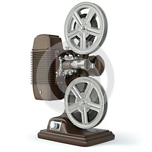 Vintage film movie projector isolated on white.