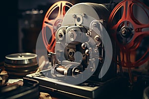 Vintage film projector with reels and cinema nostalgia