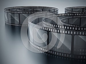 Vintage filmstrip on dark background. 3D illustration