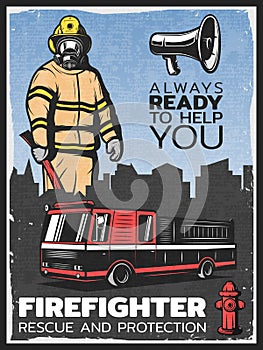 Vintage Firefighting Colorful Poster