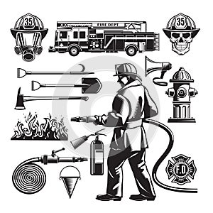 Vintage Firefighting Elements Set