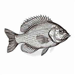 Vintage Fish Engraving Style Sketch Vector Illustration