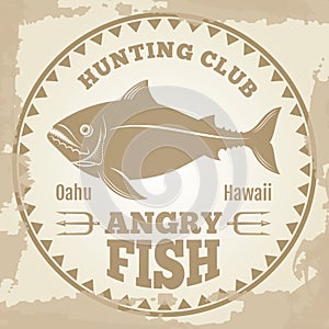 Vintage fishing banner design - hunting club emblem