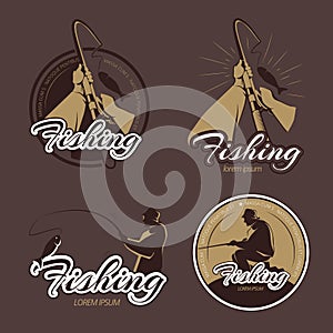 Vintage fishing club vector emblems and labels