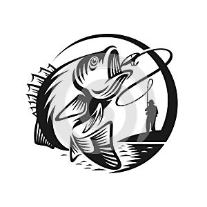 Bass fishing logo template illustration photo