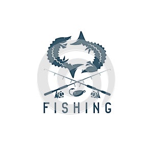 Vintage fishing vector design template