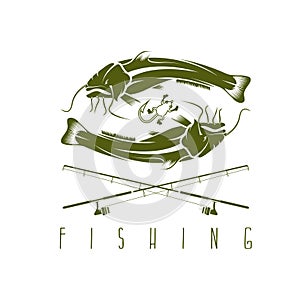 Vintage fishing vector design template catfish