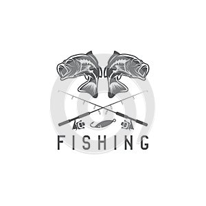 Vintage fishing vector design template with largemouth