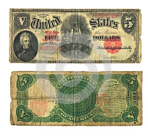 Vintage Five Dollar Bill in US Currency