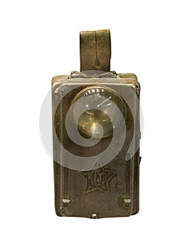 Vintage flashlight on a white background. old flashlight